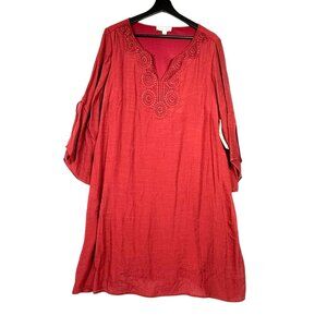Indigo Rose Dress Womens 2X Red Crochet Detail Tunic Length Lined Boho NWT